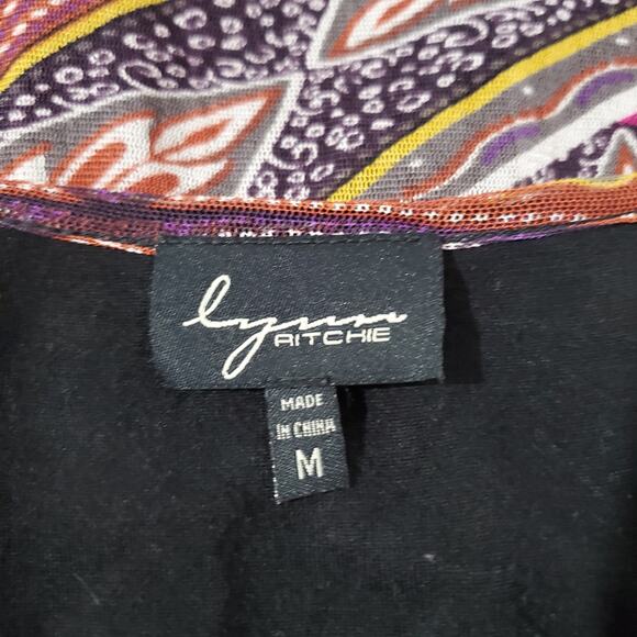 Lynn Ritchie 100% Silk Mesh Artsy Boho Print 3/4 Sleeve N-Neck Top Womens Size M - Picture 6 of 10